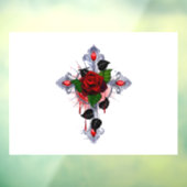 Autocollant Pour Fenêtre Croix d'argent avec une rose rouge (Feuille 3)