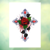 Autocollant Pour Fenêtre Croix d'argent avec une rose rouge (Feuille 3)