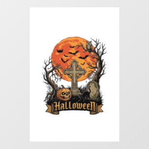Autocollant Pour Fenêtre Croix de Halloween Pierre Tombale Crâne Citrouille