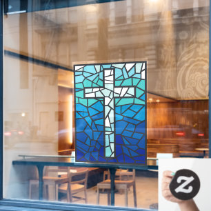 Autocollant Pour Fenêtre Croix de verre coloré bleu noir blanc