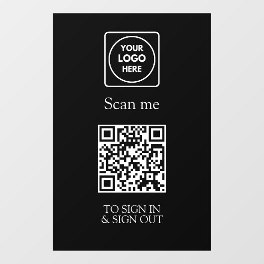 Autocollant Pour Fenêtre Custom Black QR Sign-In | Visitor & Employee (Feuille)
