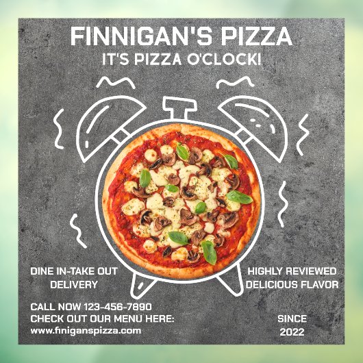Autocollant Pour Fenêtre Customisez Sa Pizza O Clock Pizza Restaurant (Feuille 3)