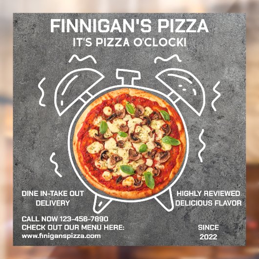 Autocollant Pour Fenêtre Customisez Sa Pizza O Clock Pizza Restaurant (Feuille 2)