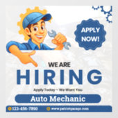 Autocollant Pour Fenêtre Customize Generic Now Hiring Auto Mechanic  (Feuille)