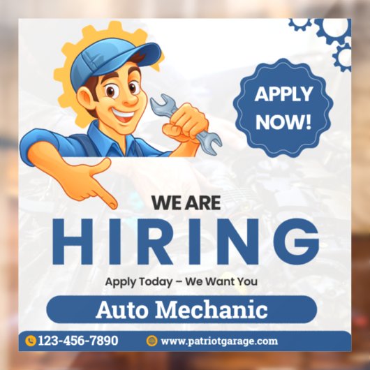 Autocollant Pour Fenêtre Customize Generic Now Hiring Auto Mechanic  (Feuille 2)