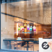 Autocollant Pour Fenêtre Customize Kawaii Bubble Tea Cartoon Characters (Fenêtre de café)