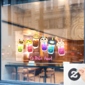 Autocollant Pour Fenêtre Customize Kawaii Bubble Tea Cartoon Characters (Fenêtre de café)