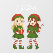 Autocollant Pour Fenêtre Cute anime Christmas elves (Feuille)