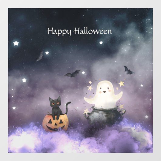 Autocollant Pour Fenêtre Cute chat et Fantôme Halloween (Feuille)
