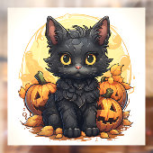 Autocollant Pour Fenêtre Cute chat noir et Jack-o-Lanterns (Feuille 2)
