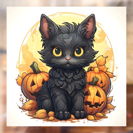 Autocollant Pour Fenêtre Cute chat noir et Jack-o-Lanterns (Feuille 2)