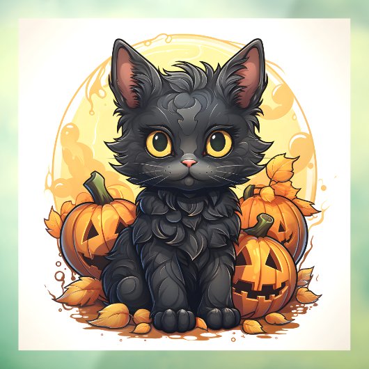Autocollant Pour Fenêtre Cute chat noir et Jack-o-Lanterns (Feuille 3)