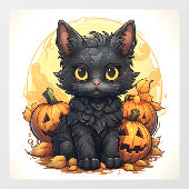 Autocollant Pour Fenêtre Cute chat noir et Jack-o-Lanterns (Feuille)