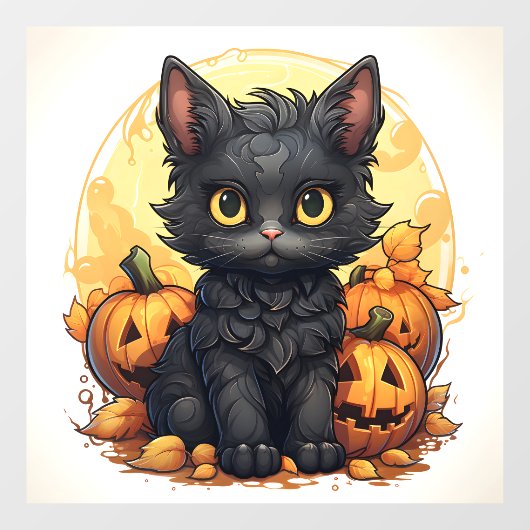 Autocollant Pour Fenêtre Cute chat noir et Jack-o-Lanterns (Feuille)