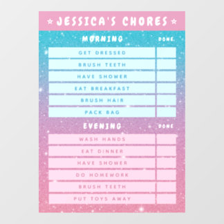 Autocollant Pour Fenêtre Cute Girly Pink Blue Glitter Kids Daily Chores