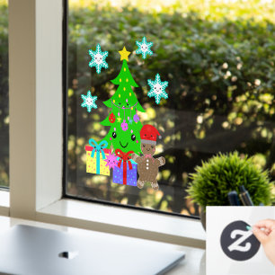 Autocollant Pour Fenêtre Cute Kawaii Face Arbre de Noël Scène 8x11 ou plus