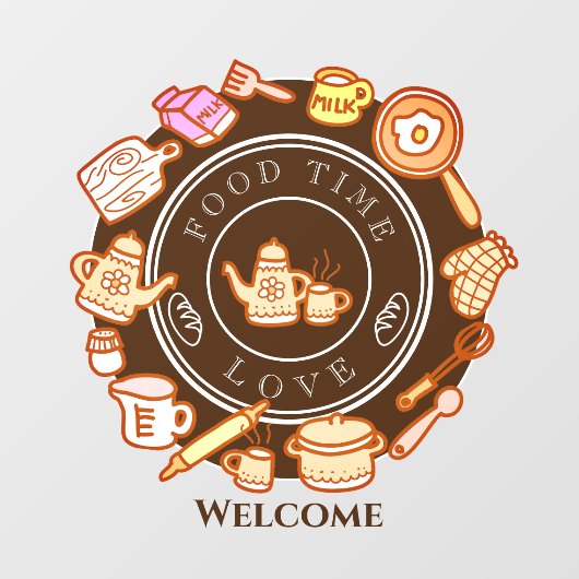 Autocollant Pour Fenêtre Cute Kitchenware Brown Weclome Clôture fenêtre (Feuille)