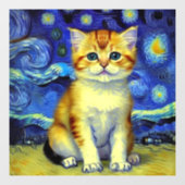 Autocollant Pour Fenêtre Cute Kitten Starry Night Van Gogh (Feuille)