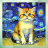Autocollant Pour Fenêtre Cute Kitten Starry Night Van Gogh (Feuille 3)