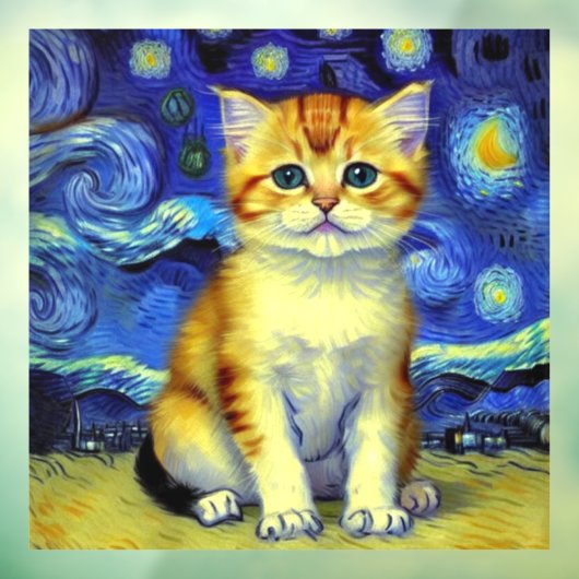 Autocollant Pour Fenêtre Cute Kitten Starry Night Van Gogh (Feuille 3)