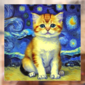 Autocollant Pour Fenêtre Cute Kitten Starry Night Van Gogh (Feuille 2)