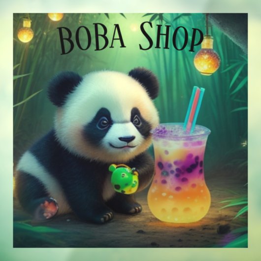 Autocollant Pour Fenêtre Cute Panda boire du thé à bulle, du boba tea (Feuille 3)