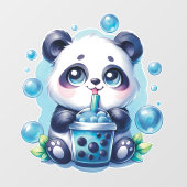 Autocollant Pour Fenêtre Cute Panda et Blue Boba Bubble Tea (Feuille)
