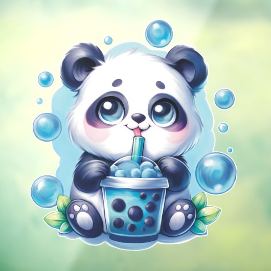 Autocollant Pour Fenêtre Cute Panda et Blue Boba Bubble Tea (Feuille 3)