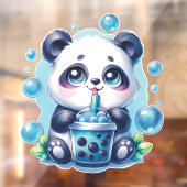 Autocollant Pour Fenêtre Cute Panda et Blue Boba Bubble Tea (Feuille 2)