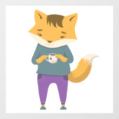 Autocollant Pour Fenêtre Cute renard avec tasse de thé (Feuille)