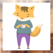 Autocollant Pour Fenêtre Cute renard avec tasse de thé (Feuille 2)