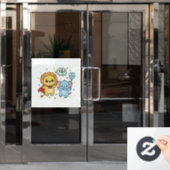 Autocollant Pour Fenêtre Cute Superhero Lion and Elephant Friends Cartoon (Porte de bureau)