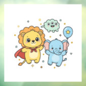 Autocollant Pour Fenêtre Cute Superhero Lion and Elephant Friends Cartoon (Feuille 3)