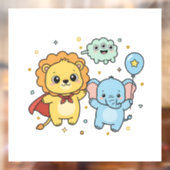 Autocollant Pour Fenêtre Cute Superhero Lion and Elephant Friends Cartoon (Feuille 2)