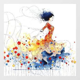 Autocollant Pour Fenêtre Danseuse de flamenco en mouvement multicolore flui