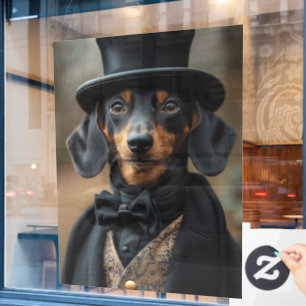 Autocollant Pour Fenêtre Dapper Dachshund dans l'élégante cour victorienne