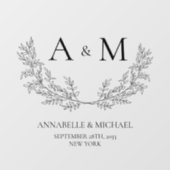 Autocollant Pour Fenêtre Date élégante du monogramme de mariage (Feuille)