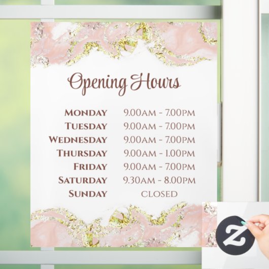 Autocollant Pour Fenêtre Design en marbre rose heures d'ouverture clin de f (Maison)