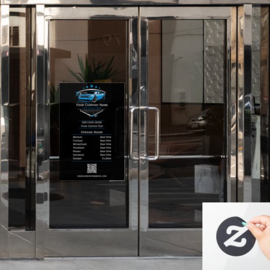 Autocollant Pour Fenêtre Détail automatique professionnel Lave-auto Heures (Porte de bureau)