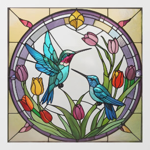 Autocollant Pour Fenêtre Deux Hummingbirds et Fleurs de tulipe en verre ten