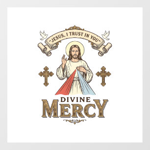 Autocollant Pour Fenêtre Divine Mercy Jésus Gravure Vintage Chemise Religie