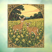 Autocollant Pour Fenêtre Doe et crevettes blanches aux fleurs jaunes (Feuille 3)