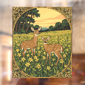 Autocollant Pour Fenêtre Doe et crevettes blanches aux fleurs jaunes (Feuille 2)