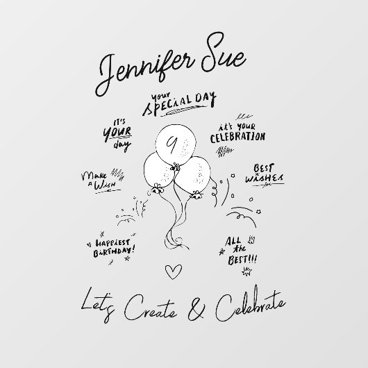 Autocollant Pour Fenêtre Doodle moderne Balloon Joyeux anniversaire (Feuille)