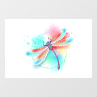 Dragonfly rouge sur l'arrière - plan aquarelle