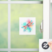 Autocollant Pour Fenêtre Dragonfly rouge sur l'arrière - plan aquarelle (Maison)