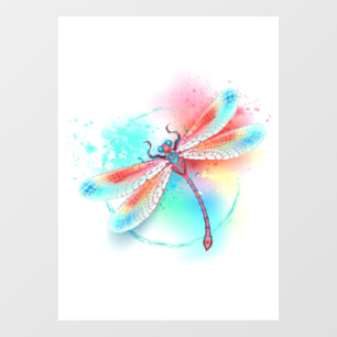 Autocollant Pour Fenêtre Dragonfly rouge sur l'arrière - plan aquarelle