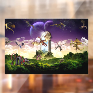 Autocollant Pour Fenêtre Dragons volants magiques