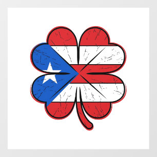Autocollant Pour Fenêtre Drapeau Trèfle de Porto Rico Gravure Vintage Vecte