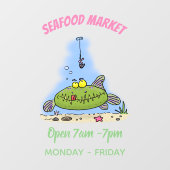 Autocollant Pour Fenêtre Drôle gras affamé poisson vert dessin de pêche (Feuille)